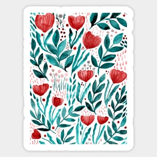 Watercolor flower garden - orange and green Sticker